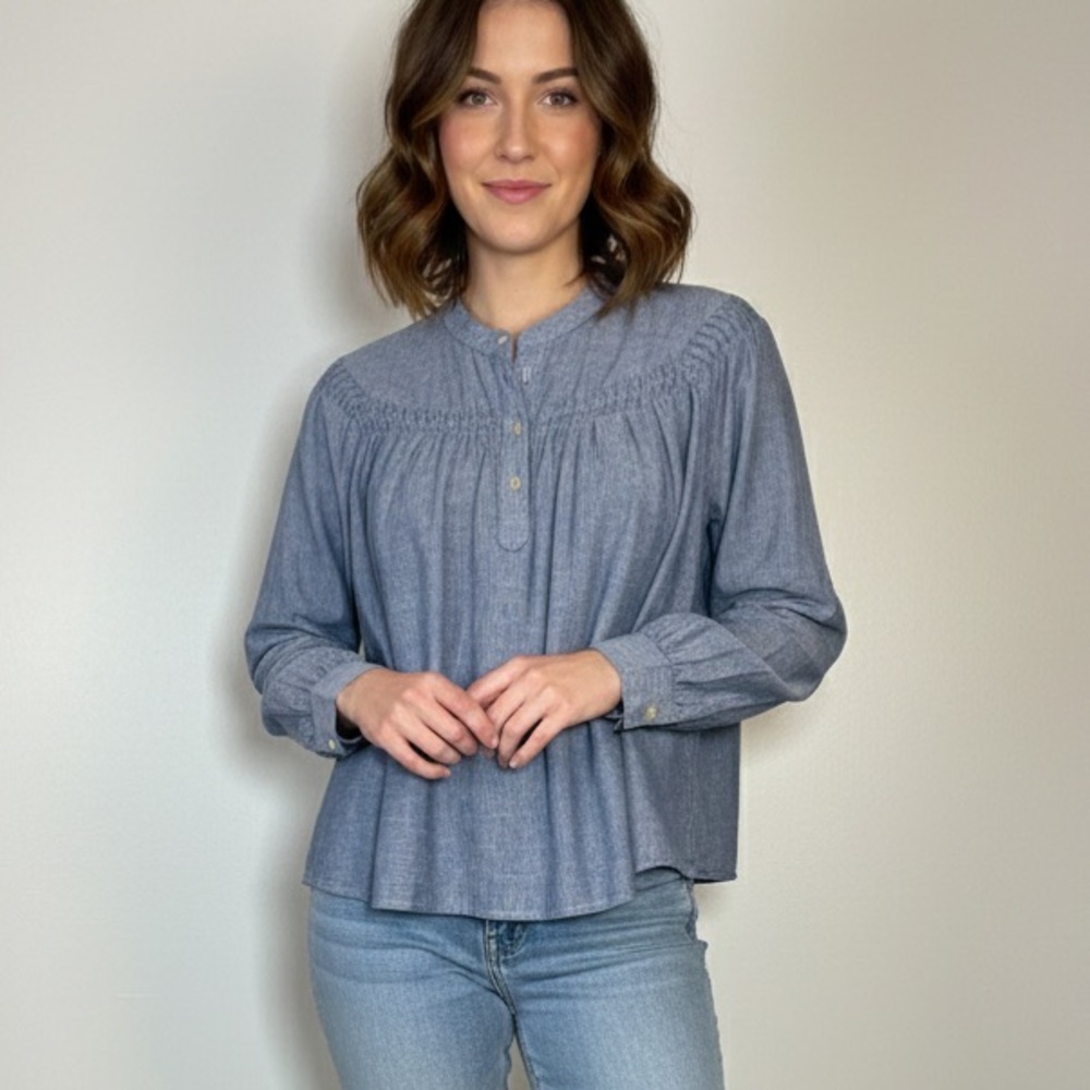 Farrow Anthropologie Chambray Blue Long Sleeve Blouse Shirt XS